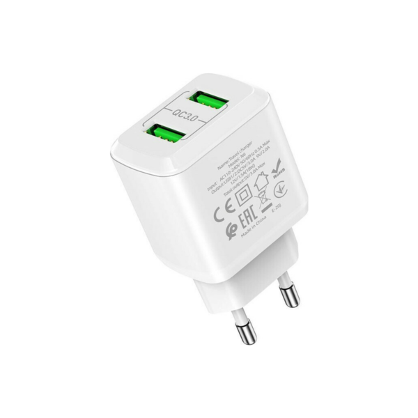 Hoco 2x USB-A Wall Adapter Λευκό (18W N6 Charmer) 1