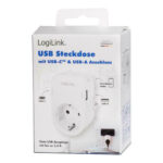 LogiLink (PA0259) Μονή Εξωτερική Πρίζα Ρεύματος με 2 Θύρες USB (A+C) - Λευκό - Image 3
