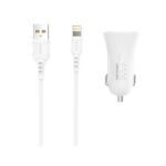 Denmen (DZ06L) Car Charger with 2 USB 3.1A ports + Cable Lightning - White