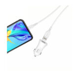 Denmen (DZ06T) Car Charger with 2 USB 3.1A ports + Cable Type-C - White - Image 2