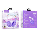 Hoco (W42) Cat Ears Wireless/Wired Over Ear Kids' Headphones with 12 hours of Operation - Purple - Image 3