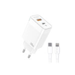 Jellico (C122) 38W Φορτιστής με Θύρα USB-A και Θύρα USB-C και Καλώδιο Lightning Power Delivery / Quick Charge 3.0 - Λευκό