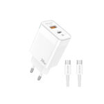 Jellico (C122) 38W Φορτιστής με Θύρα USB-A και Θύρα USB-C και Καλώδιο Type-C Power Delivery / Quick Charge 3.0 - Λευκό