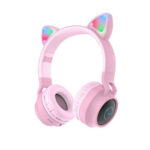 Hoco (W27) Cat Ear Ασύρματα / Ενσύρματα On Ear Παιδικά Ακουστικά με 5 ώρες Λειτουργίας - Ροζ