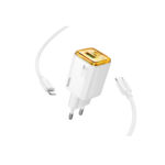Hoco (N52) GaN Charger with USB-A Port and USB-C Port and USB-C Cable - Lightning 20W Power Delivery / Quick Charge 3.0 - White