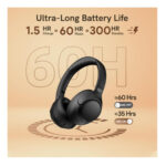 QCY H3 Wireless Bluetooth Headphones with 70 Hours of Playtime, Active Noise Cancellation and High Resolution Audio - Black - Image 7