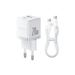 Baseus Palm Φορτιστής με Θύρα USB-A και Θύρα USB-C και Καλώδιο USB-C σε USB-C 20W Quick Charge 3.0 - Λευκό