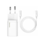 Baseus Super Si Φορτιστής με Θύρα USB-C και Καλώδιο USB-C σε USB-C, 25W - Λευκό